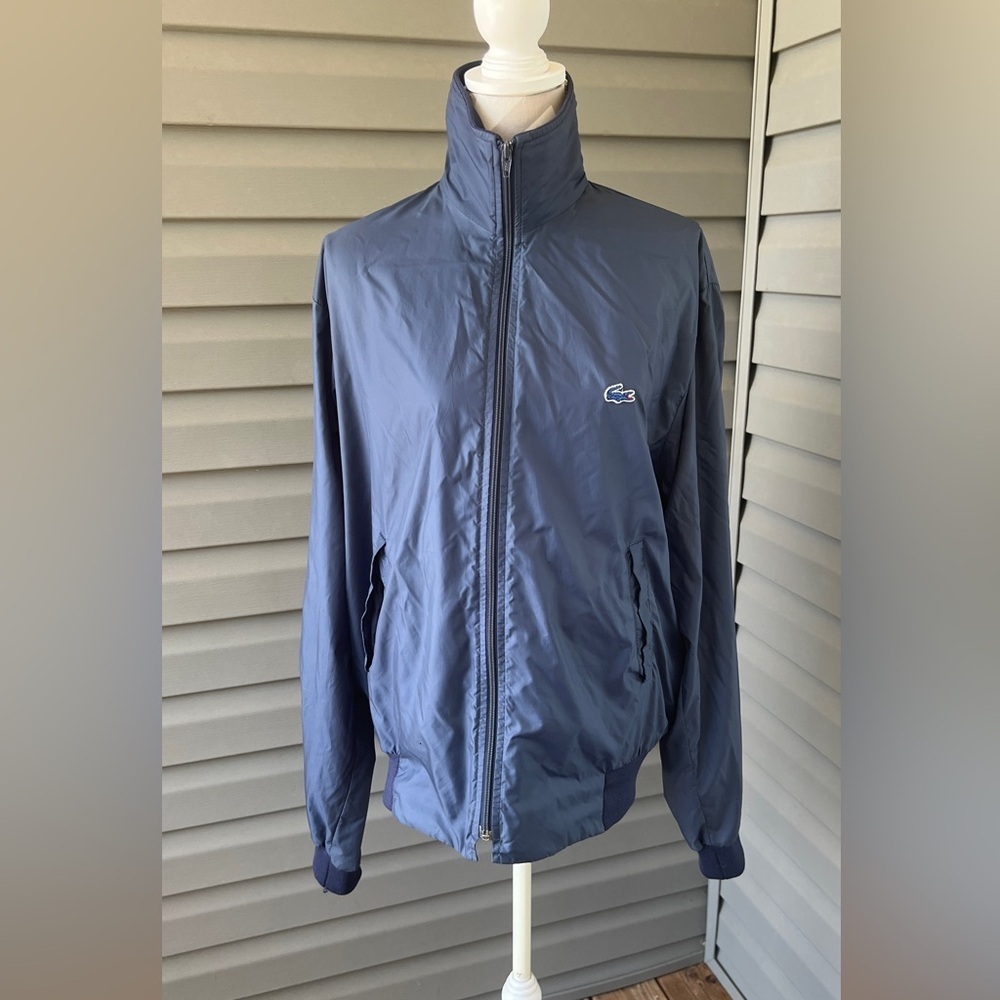 VTG- Izod Lacoste Mens Bomber Collared Windbreaker- Golf Jacket Navy Blue Sz L